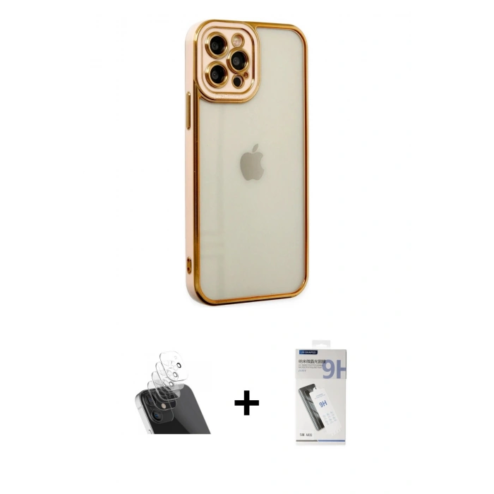 MARSİLYAN™- iPhone 12 Pro Kılıf Çekirdek Klasik Serisi - Şeffaf Uv Polymer Nano Ekran Koruyucu + Kamera Lens Koruma Cam - SF