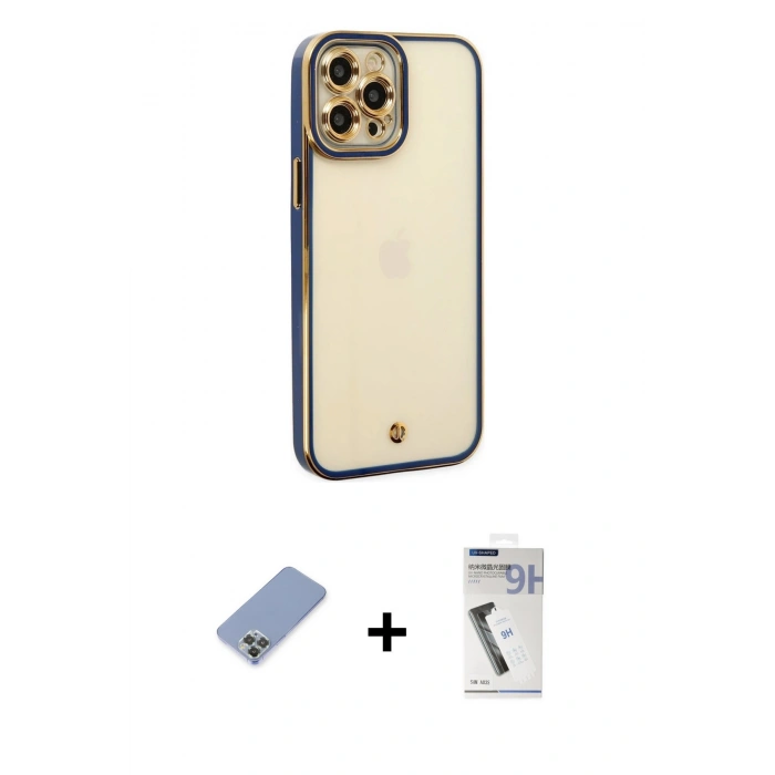 MARSİLYAN™- iPhone 12 Pro Kılıf Çekirdek Klasik Serisi - Şeffaf Uv Polymer Nano Ekran Koruyucu + Metal Kamera Lens Koruma Cam - KUYL
