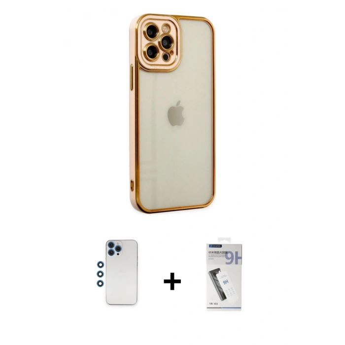 MARSİLYAN™- iPhone 12 Pro Kılıf Çekirdek Klasik Serisi - Şeffaf Uv Polymer Nano Ekran Koruyucu + Mavi Shine Kamera Lens