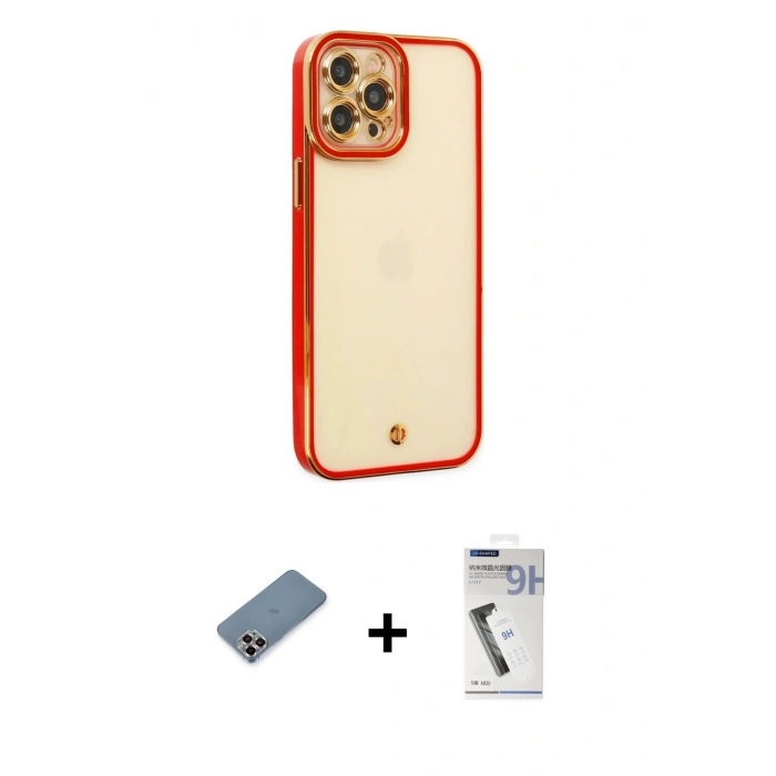 MARSİLYAN™- iPhone 12 Pro Kılıf Çekirdek Klasik Serisi - Şeffaf Uv Polymer Nano Ekran Koruyucu + Metal Kamera Lens Koruma Cam - MR