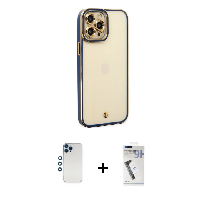 MARSİLYAN™- iPhone 12 Pro Kılıf Çekirdek Klasik Serisi - Şeffaf Uv Polymer Nano Ekran Koruyucu + Shine Kamera Lens - MI