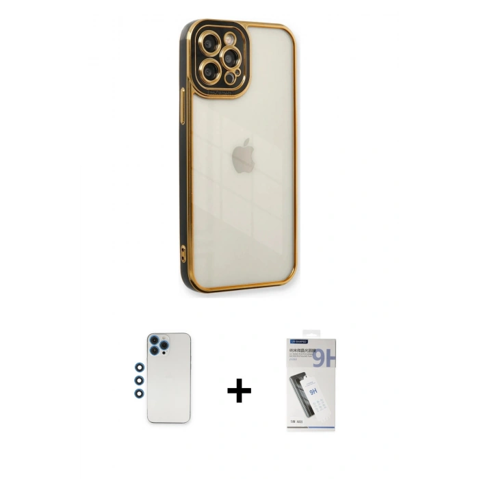 MARSİLYAN™- iPhone 12 Pro Kılıf Çekirdek Klasik Serisi - Şeffaf Uv Polymer Nano Ekran Koruyucu + Shine Kamera Lens - MI