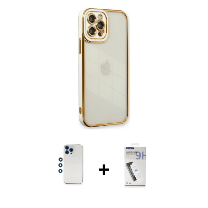 MARSİLYAN™- iPhone 12 Pro Kılıf Çekirdek Klasik Serisi - Şeffaf Uv Polymer Nano Ekran Koruyucu + Shine Kamera Lens - MI