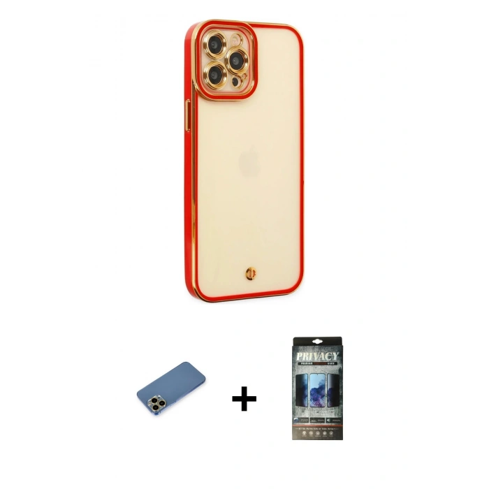 MARSİLYAN™- iPhone 12 Pro Kılıf Çekirdek Klasik Serisi - Siyah 34D Hayalet Izgaralı Cam + Shine Kamera Lens Koruma Cam - GD