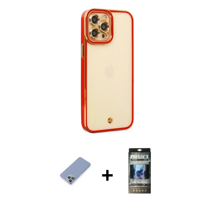 MARSİLYAN™- iPhone 12 Pro Kılıf Çekirdek Klasik Serisi - Siyah 34D Hayalet Izgaralı Cam + Metal Kamera Lens Koruma Cam - KUYL