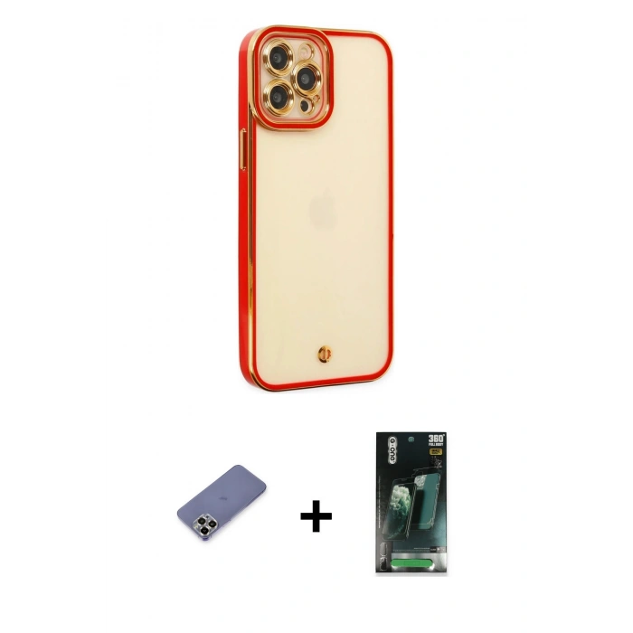MARSİLYAN™- iPhone 12 Pro Kılıf Çekirdek Klasik Serisi - Siyah 360 Mat Full Body Arka Koruyucu + Metal Kamera Lens Koruma Cam - GD