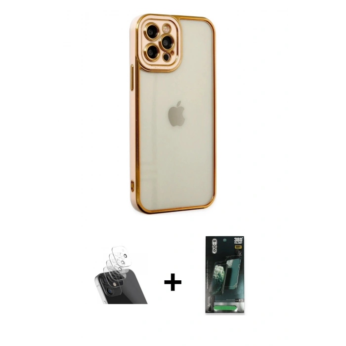 MARSİLYAN™- iPhone 12 Pro Kılıf Çekirdek Klasik Serisi - Siyah 360 Mat Full Body Arka Koruyucu + Kamera Lens Koruma Cam - SF
