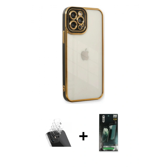 MARSİLYAN™- iPhone 12 Pro Kılıf Çekirdek Klasik Serisi - Siyah 360 Mat Full Body Arka Koruyucu + Kamera Lens Koruma Cam - SF