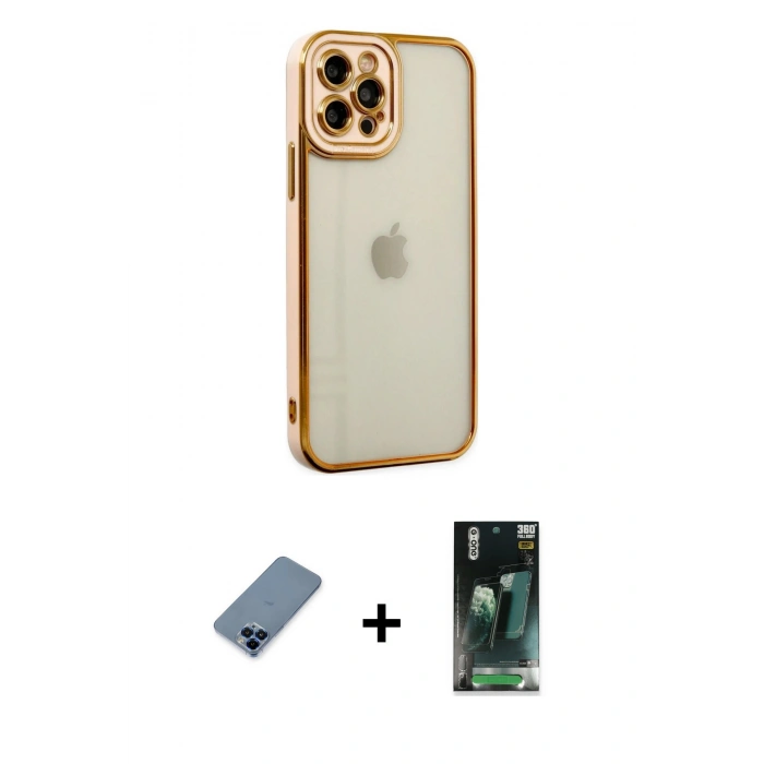 MARSİLYAN™- iPhone 12 Pro Kılıf Çekirdek Klasik Serisi - Siyah 360 Mat Full Body Arka Koruyucu + Metal Kamera Lens Koruma Cam - MI