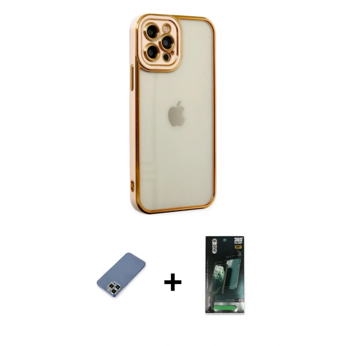 MARSİLYAN™- iPhone 12 Pro Kılıf Çekirdek Klasik Serisi - Siyah 360 Mat Full Body Arka Koruyucu + Metal Kamera Lens Koruma Cam - AKYL