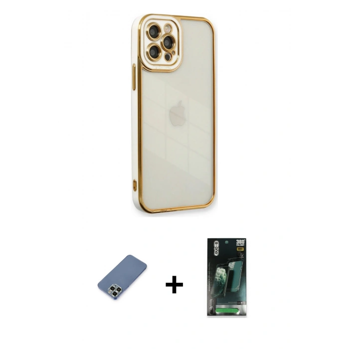 MARSİLYAN™- iPhone 12 Pro Kılıf Çekirdek Klasik Serisi - Siyah 360 Mat Full Body Arka Koruyucu + Metal Kamera Lens Koruma Cam - AKYL