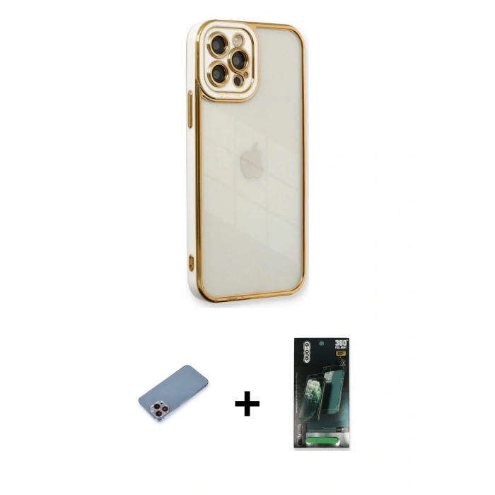 MARSİLYAN™- iPhone 12 Pro Kılıf Çekirdek Klasik Serisi - Siyah 360 Mat Full Body Arka Koruyucu + Shine Kamera Lens Koruma Cam - PE