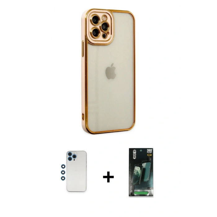 MARSİLYAN™- iPhone 12 Pro Kılıf Çekirdek Klasik Serisi - Siyah 360 Mat Full Body Arka Koruyucu + Shine Kamera Lens - MI