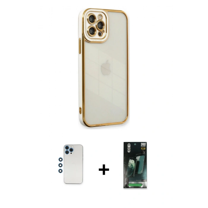 MARSİLYAN™- iPhone 12 Pro Kılıf Çekirdek Klasik Serisi - Siyah 360 Mat Full Body Arka Koruyucu + Shine Kamera Lens - MI