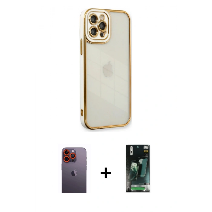 MARSİLYAN™- iPhone 12 Pro Kılıf Çekirdek Klasik Serisi - Siyah 360 Mat Full Body Arka Koruyucu + Neon Fosforlu Kamera Lens - TU