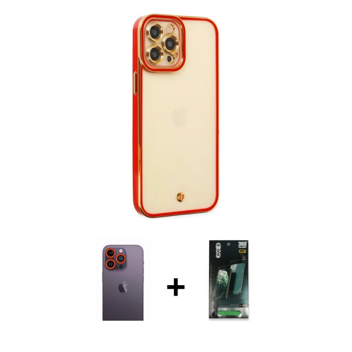 MARSİLYAN™- iPhone 12 Pro Kılıf Çekirdek Klasik Serisi - Siyah 360 Mat Full Body Arka Koruyucu + Neon Fosforlu Kamera Lens - TU