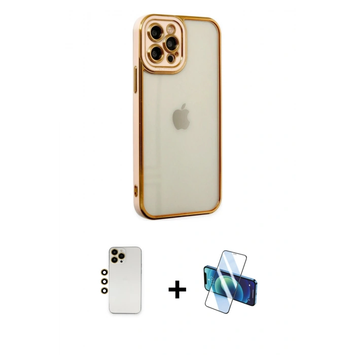 MARSİLYAN™- iPhone 12 Pro Kılıf Çekirdek Klasik Serisi - Siyah 3D Antistatik Cam Ekran Koruyucu + Shine Kamera Lens - GD