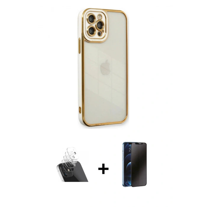 MARSİLYAN™- iPhone 12 Pro Kılıf Çekirdek Klasik Serisi - Siyah 3D Antistatik Hayalet Cam Ekran Koruyucu + Kamera Lens Koruma Cam - SF