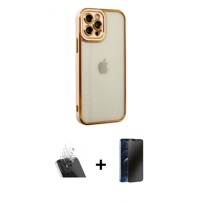 MARSİLYAN™- iPhone 12 Pro Kılıf Çekirdek Klasik Serisi - Siyah 3D Antistatik Hayalet Cam Ekran Koruyucu + Kamera Lens Koruma Cam - SF