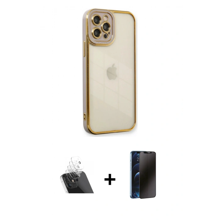 MARSİLYAN™- iPhone 12 Pro Kılıf Çekirdek Klasik Serisi - Siyah 3D Antistatik Hayalet Cam Ekran Koruyucu + Kamera Lens Koruma Cam - SF