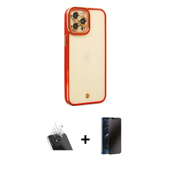 MARSİLYAN™- iPhone 12 Pro Kılıf Çekirdek Klasik Serisi - Siyah 3D Antistatik Hayalet Cam Ekran Koruyucu + Kamera Lens Koruma Cam - SF