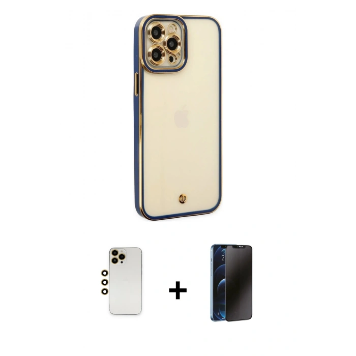 MARSİLYAN™- iPhone 12 Pro Kılıf Çekirdek Klasik Serisi - Siyah 3D Antistatik Hayalet Cam Ekran Koruyucu + Shine Kamera Lens - GD