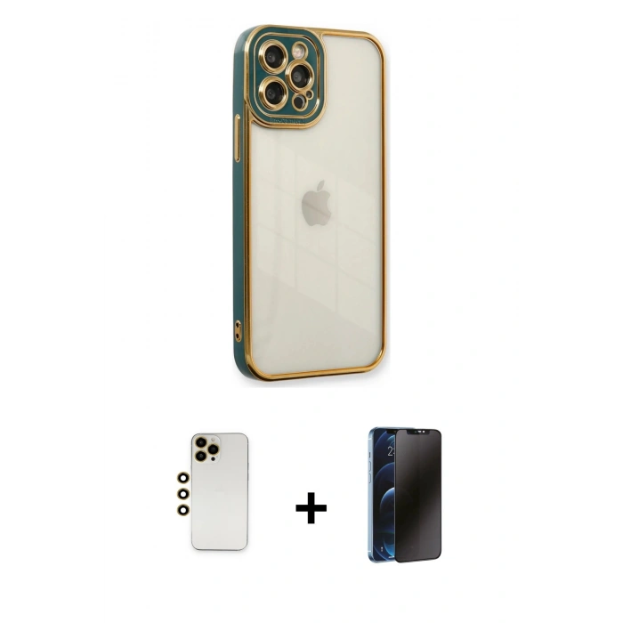 MARSİLYAN™- iPhone 12 Pro Kılıf Çekirdek Klasik Serisi - Siyah 3D Antistatik Hayalet Cam Ekran Koruyucu + Shine Kamera Lens - GD