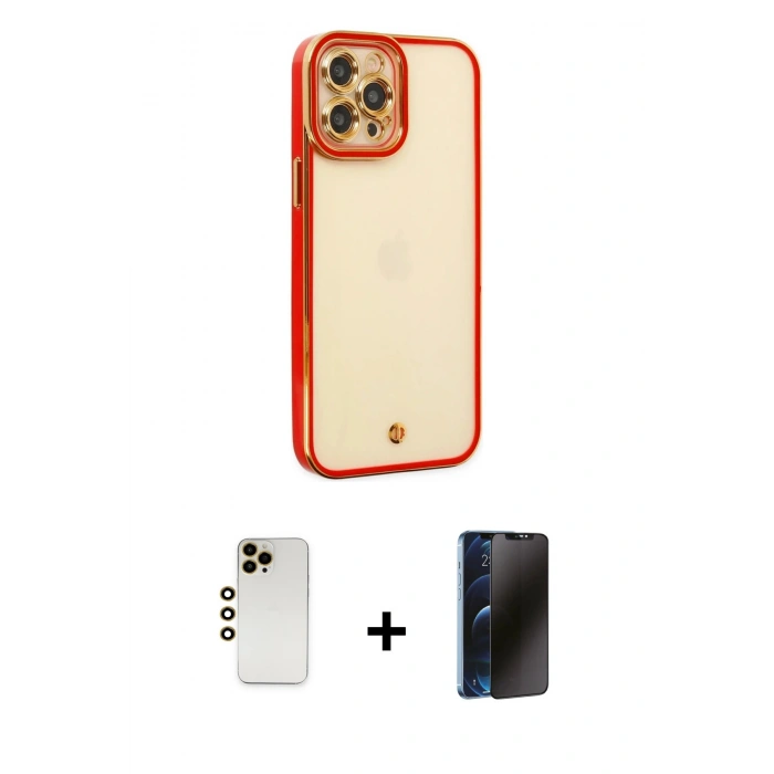 MARSİLYAN™- iPhone 12 Pro Kılıf Çekirdek Klasik Serisi - Siyah 3D Antistatik Hayalet Cam Ekran Koruyucu + Shine Kamera Lens - GD