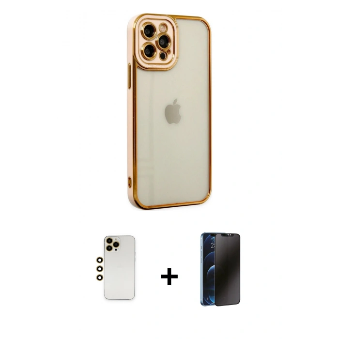 MARSİLYAN™- iPhone 12 Pro Kılıf Çekirdek Klasik Serisi - Siyah 3D Antistatik Hayalet Cam Ekran Koruyucu + Shine Kamera Lens - GD
