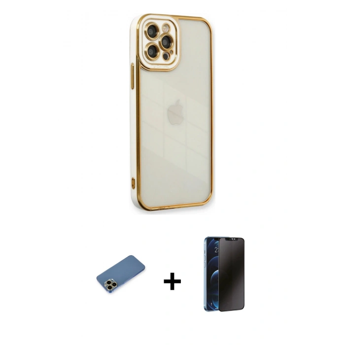 MARSİLYAN™- iPhone 12 Pro Kılıf Çekirdek Klasik Serisi - Siyah 3D Antistatik Hayalet Cam Ekran Koruyucu + Shine Kamera Lens Koruma Cam - GD
