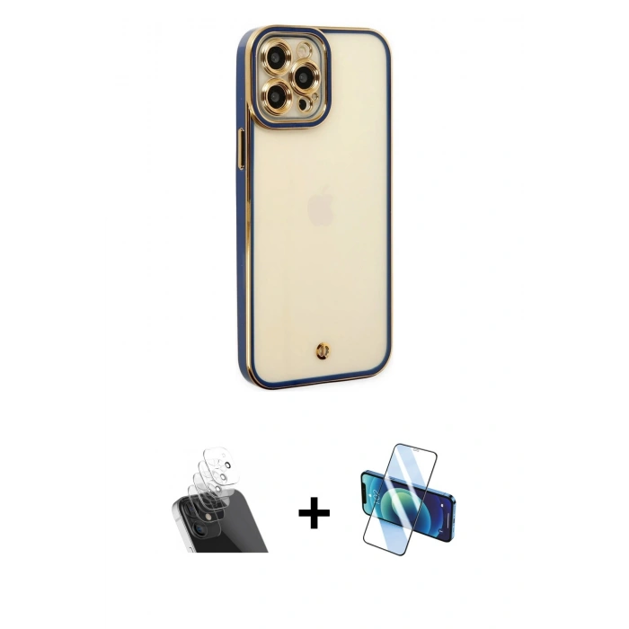 MARSİLYAN™- iPhone 12 Pro Kılıf Çekirdek Klasik Serisi - Siyah 3D Antistatik Seramik Nano Ekran Koruyucu + Kamera Lens Koruma Cam - SF