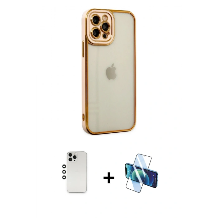 MARSİLYAN™- iPhone 12 Pro Kılıf Çekirdek Klasik Serisi - Siyah 3D Antistatik Seramik Nano Ekran Koruyucu + Shine Kamera Lens - GS