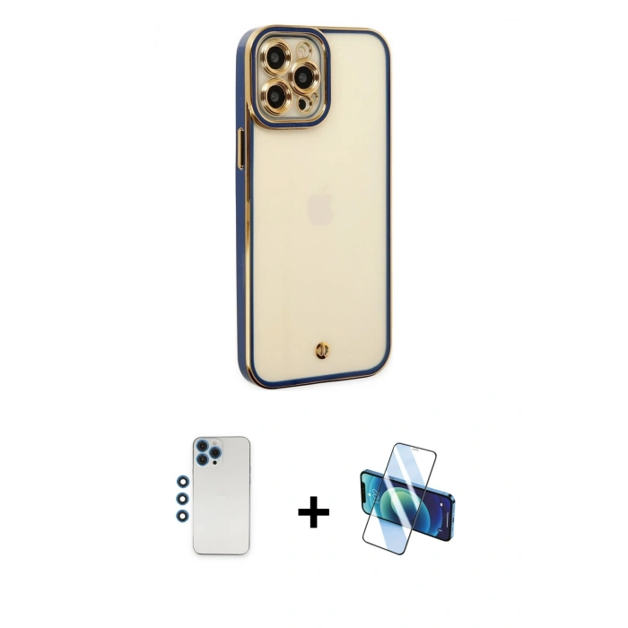 MARSİLYAN™- iPhone 12 Pro Kılıf Çekirdek Klasik Serisi - Siyah 3D Antistatik Seramik Nano Ekran Koruyucu + Shine Kamera Lens - MI