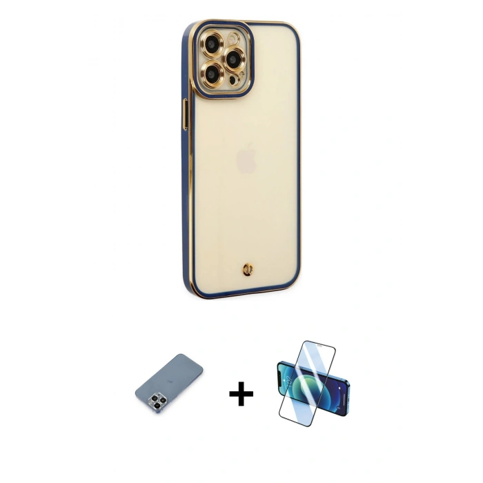 MARSİLYAN™- iPhone 12 Pro Kılıf Çekirdek Klasik Serisi - Siyah 3D Antistatik Seramik Nano Ekran Koruyucu + Metal Kamera Lens Koruma Cam - GS