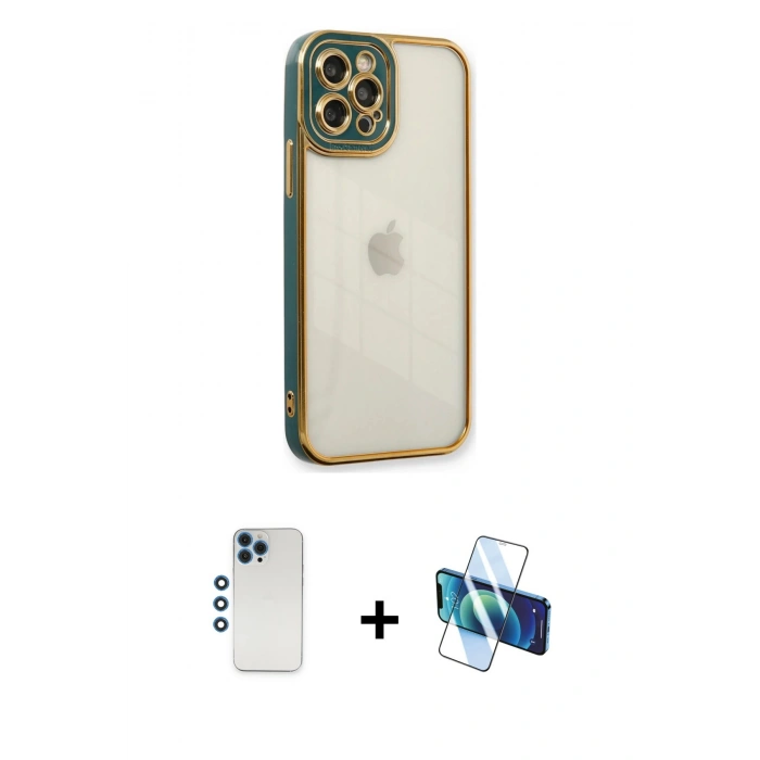 MARSİLYAN™- iPhone 12 Pro Kılıf Çekirdek Klasik Serisi - Siyah 3D Antistatik Seramik Nano Ekran Koruyucu + Shine Kamera Lens - MI