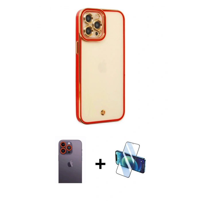 MARSİLYAN™- iPhone 12 Pro Kılıf Çekirdek Klasik Serisi - Siyah 3D Antistatik Seramik Nano Ekran Koruyucu + Neon Fosforlu Kamera Lens - TU