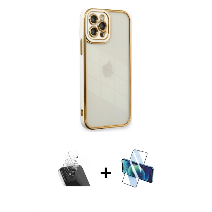MARSİLYAN™- iPhone 12 Pro Kılıf Çekirdek Klasik Serisi - Siyah 3D Antistatik Seramik Nano Ekran Koruyucu + Kamera Lens Koruma Cam - SF