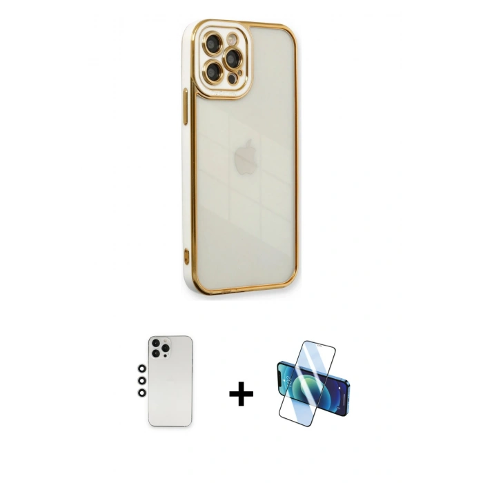 MARSİLYAN™- iPhone 12 Pro Kılıf Çekirdek Klasik Serisi - Siyah 3D Antistatik Seramik Nano Ekran Koruyucu + Shine Kamera Lens - GS