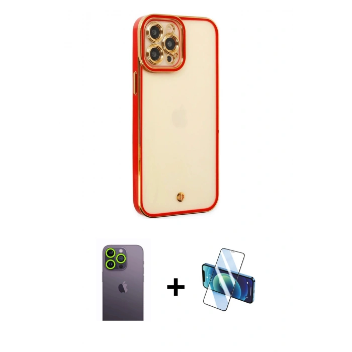 MARSİLYAN™- iPhone 12 Pro Kılıf Çekirdek Klasik Serisi - Siyah 3D Antistatik Seramik Nano Ekran Koruyucu + Neon Fosforlu Kamera Lens - YL