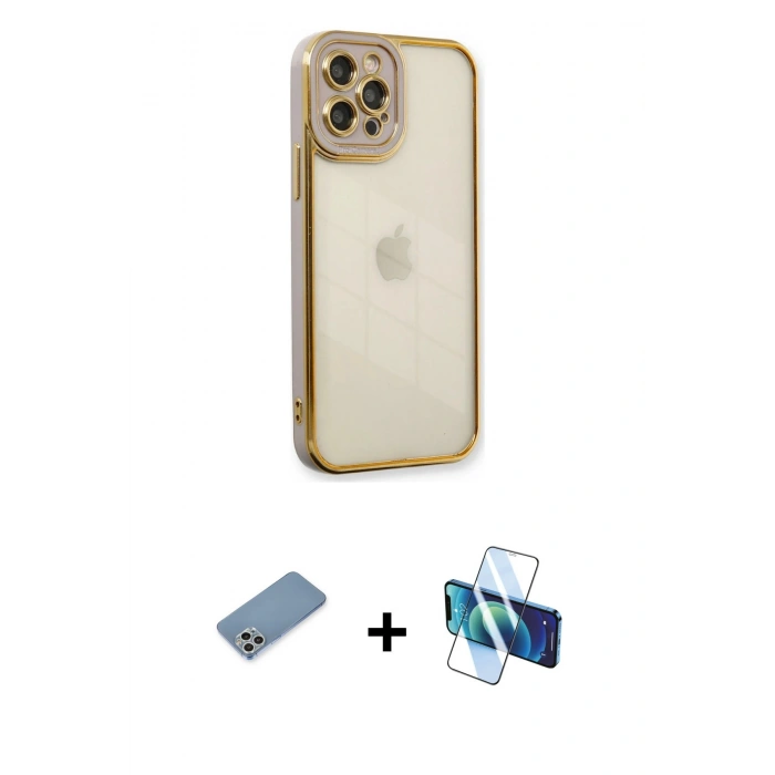 MARSİLYAN™- iPhone 12 Pro Kılıf Çekirdek Klasik Serisi - Siyah 3D Antistatik Seramik Nano Ekran Koruyucu + Shine Kamera Lens Koruma Cam - GS