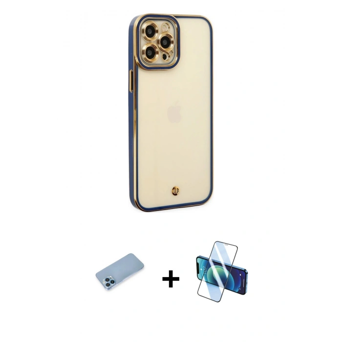 MARSİLYAN™- iPhone 12 Pro Kılıf Çekirdek Klasik Serisi - Siyah 3D Antistatik Seramik Nano Ekran Koruyucu + Shine Kamera Lens Koruma Cam - MI
