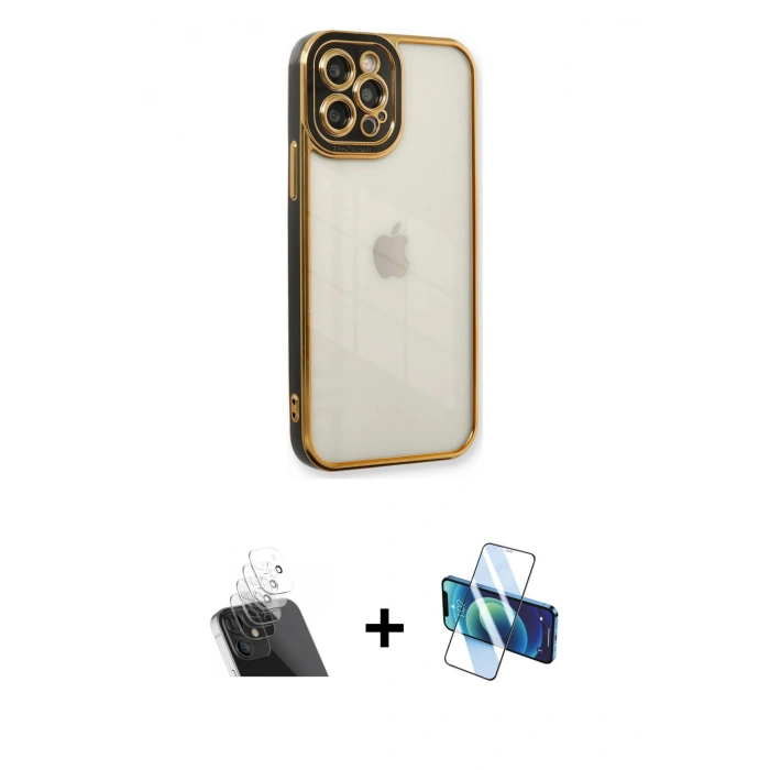 MARSİLYAN™- iPhone 12 Pro Kılıf Çekirdek Klasik Serisi - Siyah 3D Antistatik Seramik Nano Ekran Koruyucu + Kamera Lens Koruma Cam - SF