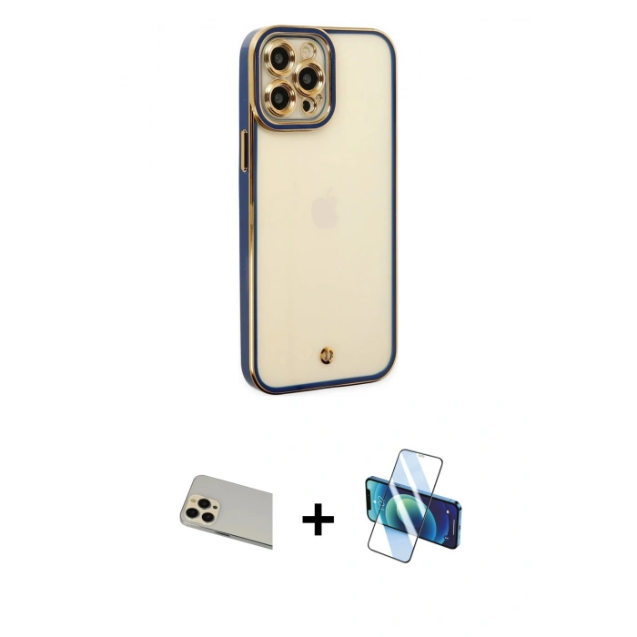 MARSİLYAN™- iPhone 12 Pro Kılıf Çekirdek Klasik Serisi - Siyah 3D Antistatik Seramik Nano Ekran Koruyucu + Rainbow Kamera Lens Koruma Cam - GD