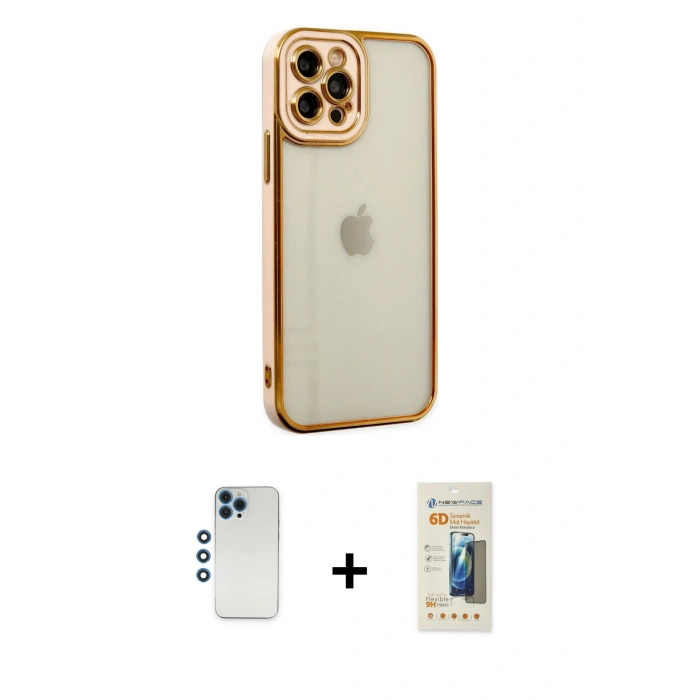 MARSİLYAN™- iPhone 12 Pro Kılıf Çekirdek Klasik Serisi - Siyah 6D Mat Seramik Hayalet Nano Ekran Koruyucu + Shine Kamera Lens - MI