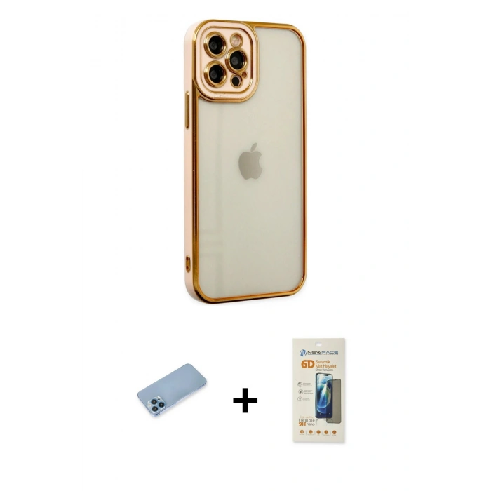 MARSİLYAN™- iPhone 12 Pro Kılıf Çekirdek Klasik Serisi - Siyah 6D Mat Seramik Hayalet Nano Ekran Koruyucu + Shine Kamera Lens Koruma Cam - MI
