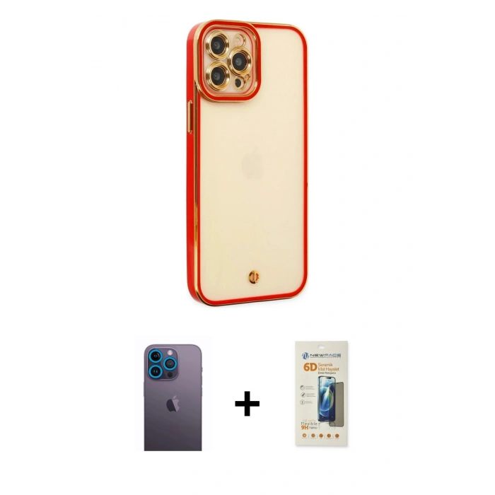 MARSİLYAN™- iPhone 12 Pro Kılıf Çekirdek Klasik Serisi - Siyah 6D Mat Seramik Hayalet Nano Ekran Koruyucu + Neon Fosforlu Kamera Lens - MI
