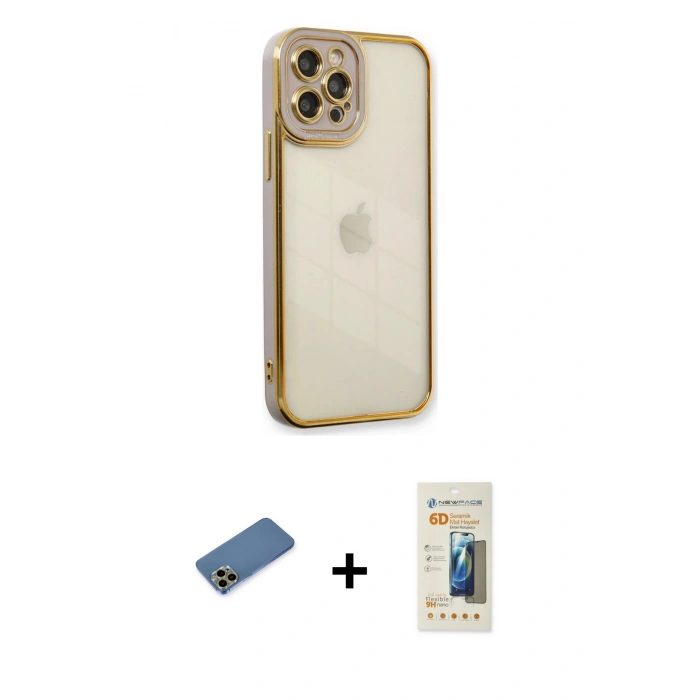 MARSİLYAN™- iPhone 12 Pro Kılıf Çekirdek Klasik Serisi - Siyah 6D Mat Seramik Hayalet Nano Ekran Koruyucu + Shine Kamera Lens Koruma Cam - GD