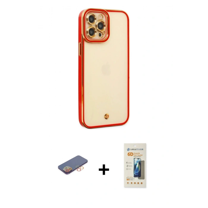 MARSİLYAN™- iPhone 12 Pro Kılıf Çekirdek Klasik Serisi - Siyah 6D Mat Seramik Hayalet Nano Ekran Koruyucu + Renkli Kamera Lens Koruma Cam - TU