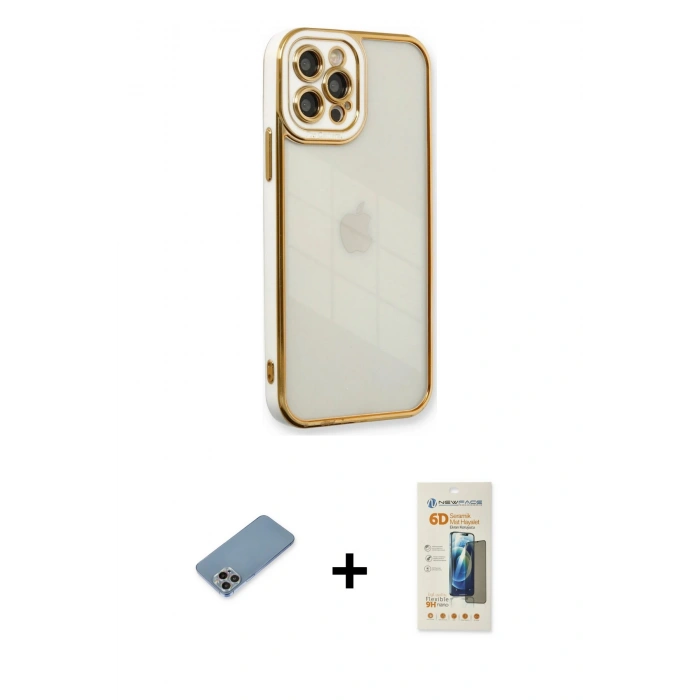 MARSİLYAN™- iPhone 12 Pro Kılıf Çekirdek Klasik Serisi - Siyah 6D Mat Seramik Hayalet Nano Ekran Koruyucu + Shine Kamera Lens Koruma Cam - GI