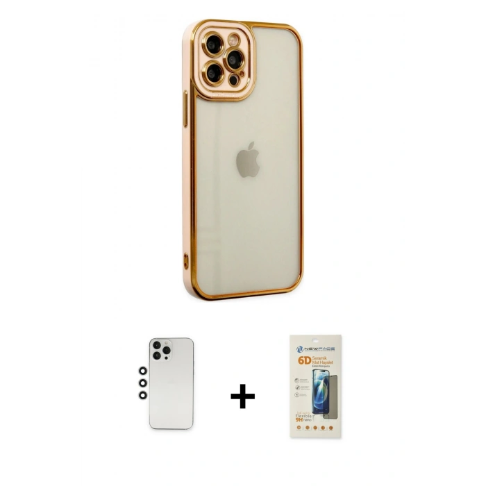 MARSİLYAN™- iPhone 12 Pro Kılıf Çekirdek Klasik Serisi - Siyah 6D Mat Seramik Hayalet Nano Ekran Koruyucu + Shine Kamera Lens - GS